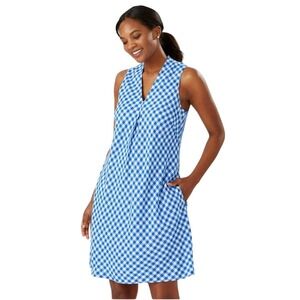 Tommy Bahama Womens Bonita Gingham Check Shift Linen Dress‎ Turkish Sea S NWT